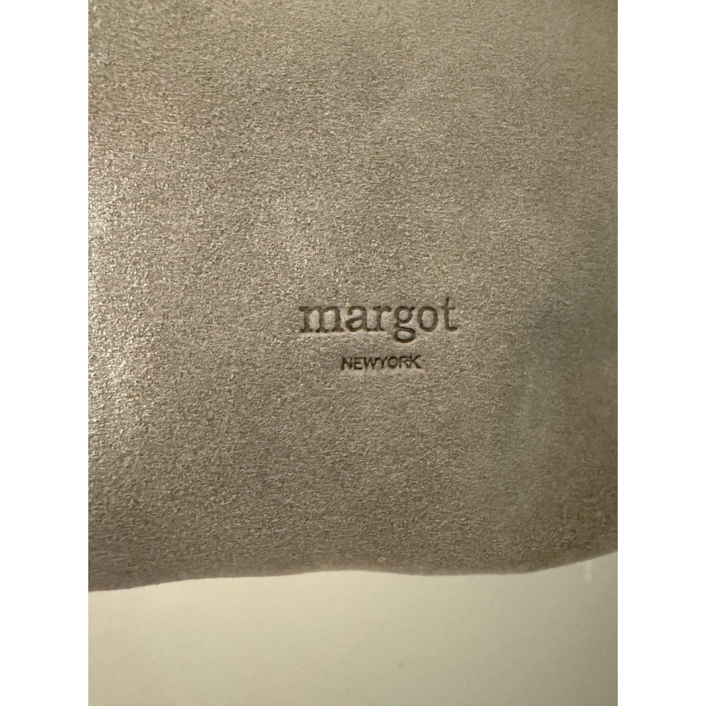 Margot New York Grey Suede Crossbody Bucket Bag Gold Hardware Adjustable Strap